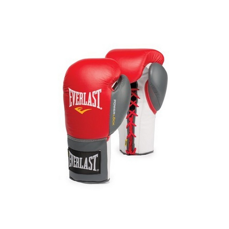 Перчатки боевые Everlast Powerlock 8oz черный/серый 800_800